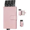 VULKIT Portafoglio Porta Carte di Credito Schermato RFID con 3 Slot di Pelle per Carte e 1 Finestra ID Slim Porta Carte di Credito Donna Metallo con Magnetica Chiusura, Rosa