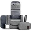 Obics® Beauty case da viaggio per uomo e donna 8L (grande) grigio XXL - Borsa da toilette e trousse da appendere con specchio - Sacchetto per cosmetici e toiletry per viaggi, campeggio (10 scomparti)