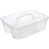 QILZO® Organizer per prodotti per la pulizia Cestino trasparente Organizer in plastica 2 Scomparti 39,5x29x16cm Cestino con manico per riporre Pulizia multiuso, materiale scolastico, stoccaggio
