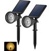 BLOOMWIN Faretti Solari a LED da Esterno - 2 Pezzi Lampade Solari da Giardino da Terra Bianco Caldo Impermeabili IP65, Proiettore Interno Luci Solari Esterni per Alberi Cortile Prato Piscina