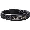 HOOF - Bracciale da uomo in vera pelle, intrecciato nero, con incisione CARPE DIEM | elegante scatola | idea regalo personalizzata festa del papà, Natale, amici, partner, fino a XXXL, 19.5