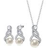 Clearine - Parure da donna in argento Sterling 925, raffinata ed elegante, con perle coltivate acqua dolce ciondolo a spirale, forma di infinito, crema CZ, set gioielli, zirconia cubica