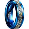 NUNCAD Anello 8mm Oro Drago Celtico + Fibra di Carbonio Blu, Anello Unisex in Tungsteno per Matrimonio Fidanzamento Quotidiano Taglia 31