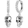 OHAYOO Orecchini Teschio Argento 925 Huggie Cerchi per Donna con Zirconi, Cerchietti Pendenti, Gioielli Goth Halloween, Regali per Donna e Uomo
