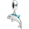 MariaFonte Charm Compatibile Tutte Marche Pendente Delfino Azzurro Blu Mare Viaggio Compleanno Anniversario Ciondoli Originale Bead Argento Mamma Perline Portafortuna Cuore Natale