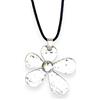 ASTER ALHELÍ Collana Donna con Ciondolo a Fiore Grande Argentato - Collana Lunga Regolabile con Cordoncino in Camoscio Nero Stile Boho - Gioiello Artigianale Idea Regalo (Argento)