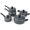 Russell Hobbs RH02818EU7 - Set di pentole antiaderenti da cucina, pentole da 16/18/20 cm, pentole da 20/24 cm, coperchi in vetro temperato, manici morbidi, facile da pulire, marmo blu, pietra del