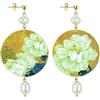 IN Lebole Collezione The Circle Fiore Bianco Fondo Oro Orecchini da Donna in Ottone Pietra rubino