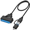 EasyULT Adattatore USB 3.0 a SATA, Convertitore e Cavo USB 3.0/Type-C a SATA per HDD SSD 2.5 Pollici, Type-C Cavo per Hard Drive SATA, Supporto UASP SATA III - 50cm