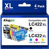 KINGJET LC422XL Cartucce Compatibile per Brother LC422 LC422XL LC422 XL Compatibili con Brother MFC-J5740DW MFC-J5340DW MFC-J6540DW MFC-J6940DW MFC-J5345DW (Nero Ciano Magenta Giallo)