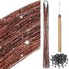 BBTO Kit di 200 Ciocche di Tinsel per Capelli con Strumenti Orpelli con Glitter per Extension dei Capelli Accessori per Estensione di Capelli per Intrecciare Capelli Donna Bambini (Caffè)