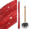 BBTO Kit di 200 Ciocche di Tinsel per Capelli con Strumenti Orpelli con Glitter per Extension dei Capelli Accessori per Estensione di Capelli per Intrecciare Capelli Donna (Rosso)