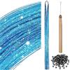 BBTO Kit di 200 Ciocche di Tinsel per Capelli con Strumenti Orpelli con Glitter per Extension dei Capelli Accessori per Estensione di Capelli per Intrecciare Capelli Donna Bambini (Azzurro)