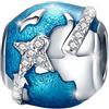 MariaFonte Charm Viaggio Compatibile Tutte Marche Pendente Mondo Mappamondo Aereo Valigia Passaporto Compleanno Anniversario Ciondoli Originale Bead Argento (Mondo)