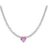 MAISON GIOIELLI FIRENZE - OHANA Collana Donna Tennis Placcata Oro Bianco con Zircone a Forma di Cuore Colorato, Collana Chiusura a Moschettone Ipoallergenica, Antigraffio e Waterproof (rosa)