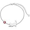 LONAGO Braccialetto di Gatto 925 Sterline D'argento Carino Gatto con Pietra di Luna Braccialetto Gioielli per le Donne (Rosso-Zirconia Cubica)