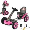 COSTWAY 12V Go Kart Elettrico per Bambini, Go Kart Pieghevole con Portabicchiere, Volante e Sedile Regolabili e Funziona Lento Avvio, per Bambini 2-5 Anni (Rosa)