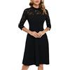 HOMEYEE Vestito da Cocktail da Donna Elegante a Manica 3/4 in Pizzo Floreale Rockabilly Swing A-Line A368 (L, Nero)
