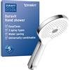 Duravit Universal Doccetta a mano, Doccia con 3 tipi di getto (Rain, Pulse, Mono), Doccia a mano rotonda (Ø 120 mm), Doccetta con funzione MinusFlow a risparmio idrico, facile da pulire, Cromo/Bianco