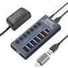 WLXKJY Hub di alimentazione da 36 W (12 V/3 A), hub USB 3.0 7 in 1 in alluminio WLXKJY (4 porte di trasferimento dati USB 3.0, 3 porte di ricarica rapida) con interruttore indipendente