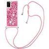 youmehe Lucciante TPU Cover per Samsung Galaxy A90 5G, Liquido Sabbie Mobili Bumper Case ，Collana per Cellulare con Cordoncino-Rosa