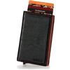 GUGGIARI® Porta Carte Credito Uomo in Pelle - Portacarte RFID in Alluminio con Porta Monete e Tasca di Cortesia con Chiusura Magnetica - Portafoglio Uomo Slim - Leather - Black&Orange