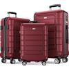 SHOWKOO Set di Valigie Rigide 3 Pezzi Espandibile ABS+PC Leggero Ultra Durevole Valigia Trolley da Viaggio con Chiusura TSA e 4 Ruote Doppie (M-L-XL, Rosso)