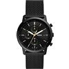 Fossil Orologio Minimalista da Uomo, Movimento cronografo al quarzo con cinturino in acciaio inossidabile o in pelle, 42 mm, Nero e oro