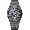 Fabri-Cut Orologio da uomo nero AP Skeleton automatico impermeabile Chenxi in acciaio inossidabile trasparente Designer di vetro, Nero , Bracciale