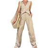 Onsoyours Completo Lino Donna Elegante Tailleur Estivo Canotta Gilet E Pantaloni Set Abbigliamento 2 Pezzi Ufficio Costume Lavoro Completino Casual Streetwear Outfit B Cachi M