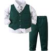 iEFiEL Completo Formale Neonato Bambini 4 Pezzi Set Abito da Battesimo Camicia + Cravatta + Gilet + Pantaloni Tuta per Festa Compleanno Cerimonia Nozze Verde 7-8 Anni