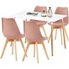 FURNITABLE Set di tavolo da pranzo - tavolo da cucina con set di 4 sedie da sala da pranzo rosa scandinavo, gambe in faggio massiccio - 110 x 70 x 75 cm, SAGE-1WH+TULIP-4BP