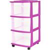 Homz Carrello portaoggetti e organizer in plastica con 3 cassetti, armadietto con rotelle per casa, ufficio, aula, artigianato, forniture artistiche, cornice viola con cassetti trasparenti