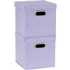 Household Essentials 814-1 Café - Set di scatole cubiche, contenitori con coperchi e maniglie, confezione da 2, lino, colore: viola