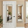 Americanflat Specchio per porta da appendere, 38 x 130 cm, in vetro infrangibile con staffa in metallo per appendere il bagno, la camera da letto, telaio in MDF, colore legno chiaro