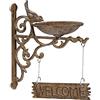 Relaxdays Abbeveratoio per Uccelli Selvatici in Ghisa, Targhetta "Welcome", da Giardino, da Parete, Mangiatoia, Marrone