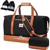 Lekespring Borsone da Viaggio Donna 50L | Borsa da Viaggio Donna con Scomparto Impermeabile Separato - con 1 Custodia per la Toilette e 2 Custodie per le Scarpe - Nero Trapuntato
