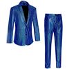 Caxndycing Set di 2 pezzi da uomo con paillettes metallizzate, da discoteca, anni '70, da discoteca, set da discoteca, giacca lucida e pantaloni con paillettes metalliche, Blu, XXXXL