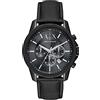 Armani Exchange Orologio cronografo da uomo, cassa in acciaio inossidabile nera da 44 mm con cinturino in pelle, AX1724