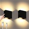 Lightess 2 Pezzi Lampade da Parete LED per Interni, Applique Ricaricabile, Luce da Parete Dimmerabile per Camera da Letto Soggiorno, Luce Calda Nera