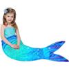 WERNNSAI Coperta con Coda di Sirena - Coperta Indossabile con Sirena in Peluche per Ragazze Bambini 140 x 60 cm Sacco a Pelo Calda per Adolescenti Regalo di Compleanno (Blu & Verde)