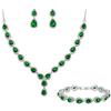 Clearine Gioielli Donna 3-Set Matrimonio Parure per Sposa - Elegante e Splendente Nuziale zircone Infinito Figure 8 Y-Collana Orecchini Braccialetto Pendenti Set Verde Argento-Fondo