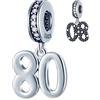 GLOWDAS 80 ° Compleanno Ciondoli Charms si adatta Braccialetto Pandora Donne, 925 Argento Sterling 80 Anniversario Ciondolo Perline con CZ Chiaro, Numero 80 anni Regali Bday per i Nonni/Tata/Madre in legge