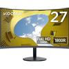 KOORUI Monitor 27 Pollici Curvo (1800R) , Full HD (1920x1080), VA, 75 Hz, 5 ms, HDMI, VGA, Gaming Monitor, Eye Saver Mode, Flicker Safe, Nero, 27N5C