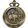 Tiong Orologio da tasca meccanico in bronzo con doppia apertura con cassa cava di cervo, due cervi doppia apertura numeri romani orologio da tasca meccanico da uomo con catena regalo, Mpw150-uk…