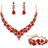 EVER FAITH Gioielli da Sposa per Donna, Collana di Cristallo Goccia austriaca, Orecchini Pendenti, Bracciale con Lacci Rosso Oro Fondo