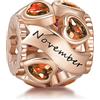 NINGAN Gennaio-dicembre Pietra natale in argento sterling 925 Perline vuote in oro rosa e argento Adatto per braccialetti da donna
