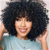 PORSMEER Parrucca afro riccia capelli sintetici naturali neri con frangia per le donne lunghezza spalla afro kinky ricci Bob Wig Volume per donne nere,14 pollici nero