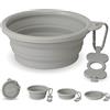Bonza Large Collapsible Dog Bowl 1000 mL, Sturdy Reinforced Rim, Includes Carabiner & Water Bottle Holder Keychain, Light Gray