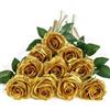 DuHouse 10 rose finte fiori di seta artificiali fiori di rosa finto fiore lunghi steli bouquet per organizzare matrimoni centrotavola festa casa decorazione cucina (Oro)